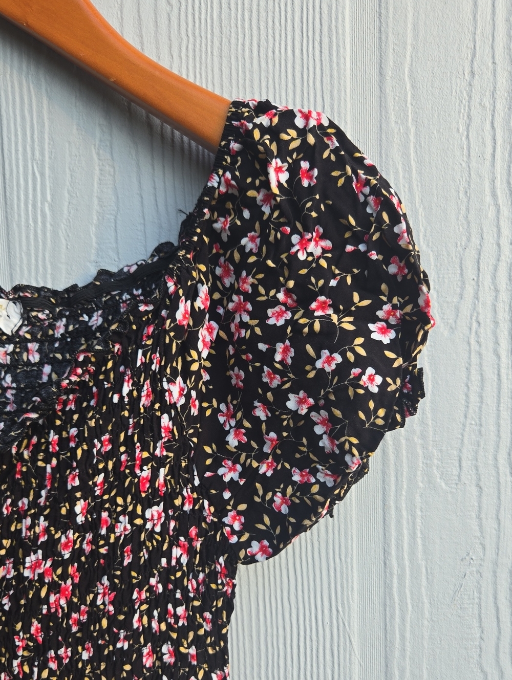 Dashing | Women's Black Floral Smocked Dress - Pink & White Flower Print - Picture 3 of 9